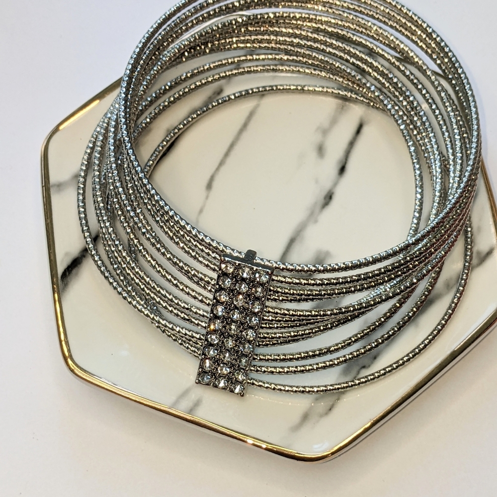 *Bundle and Save* Silver Tone Bangles with Clear Stones - Picture 4 of 4